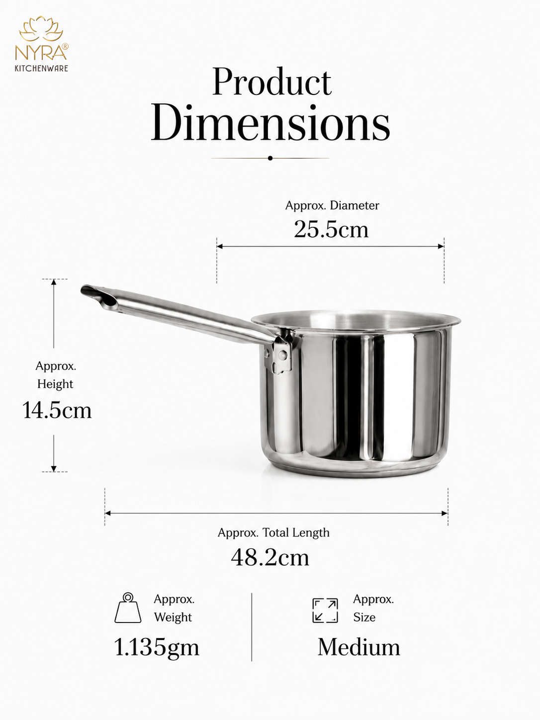 Aluminium Saucepan with Sturdy Stainless Steel Handle - Multipurpose Cooking Pot