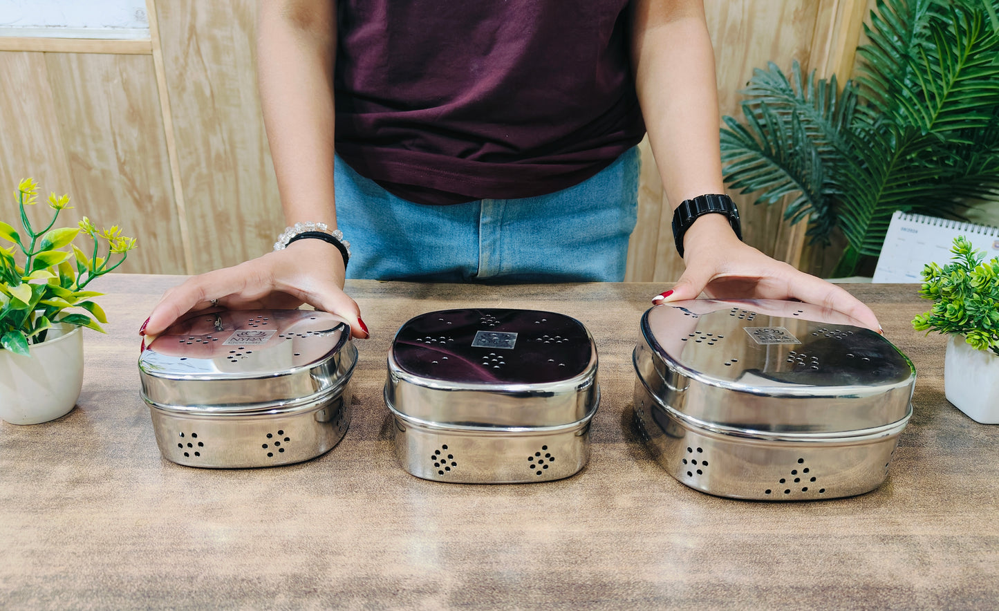 Stainless Steel Square Coriander Storage Container - 3 Size