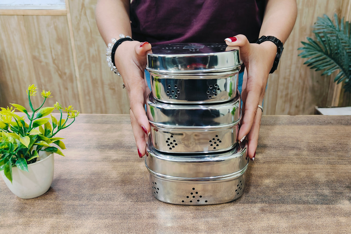 Stainless Steel Square Coriander Storage Container - 3 Size