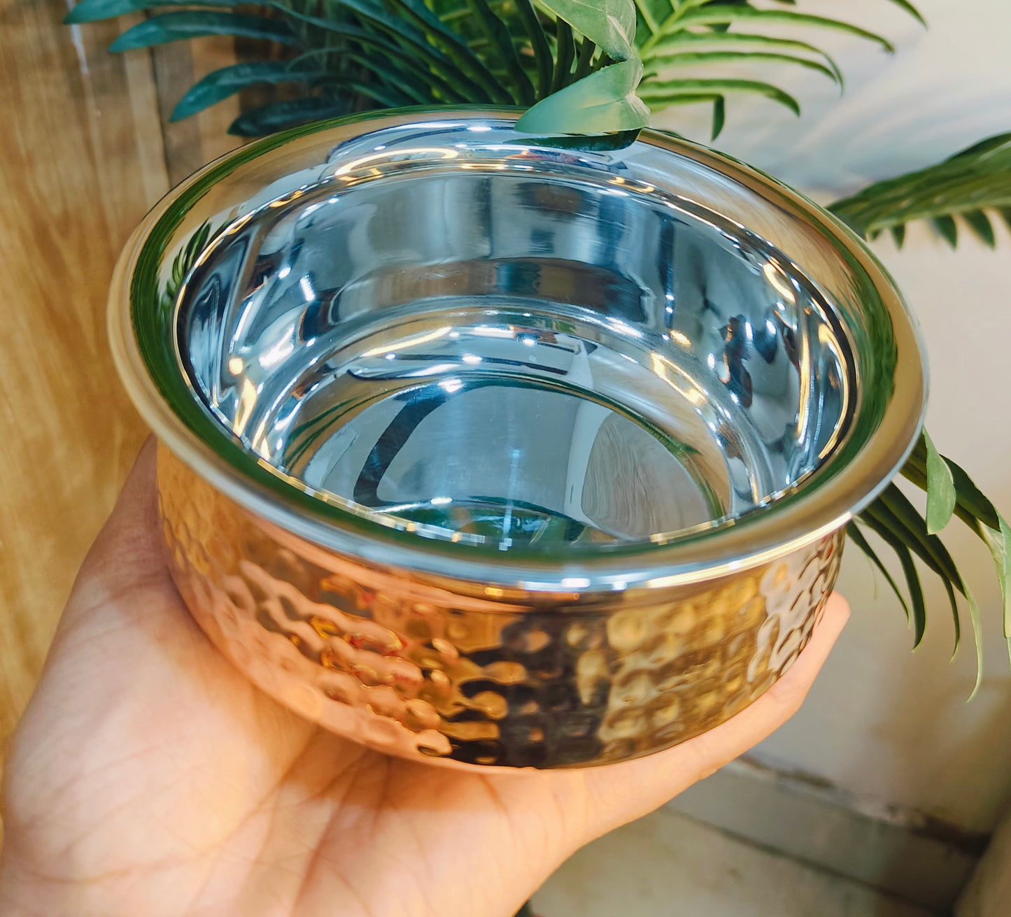 Premium Copper Handi Insulated with Stainless Steel | Traditional Serving Pot/Tableware for Homes, Restaurants & Hotels