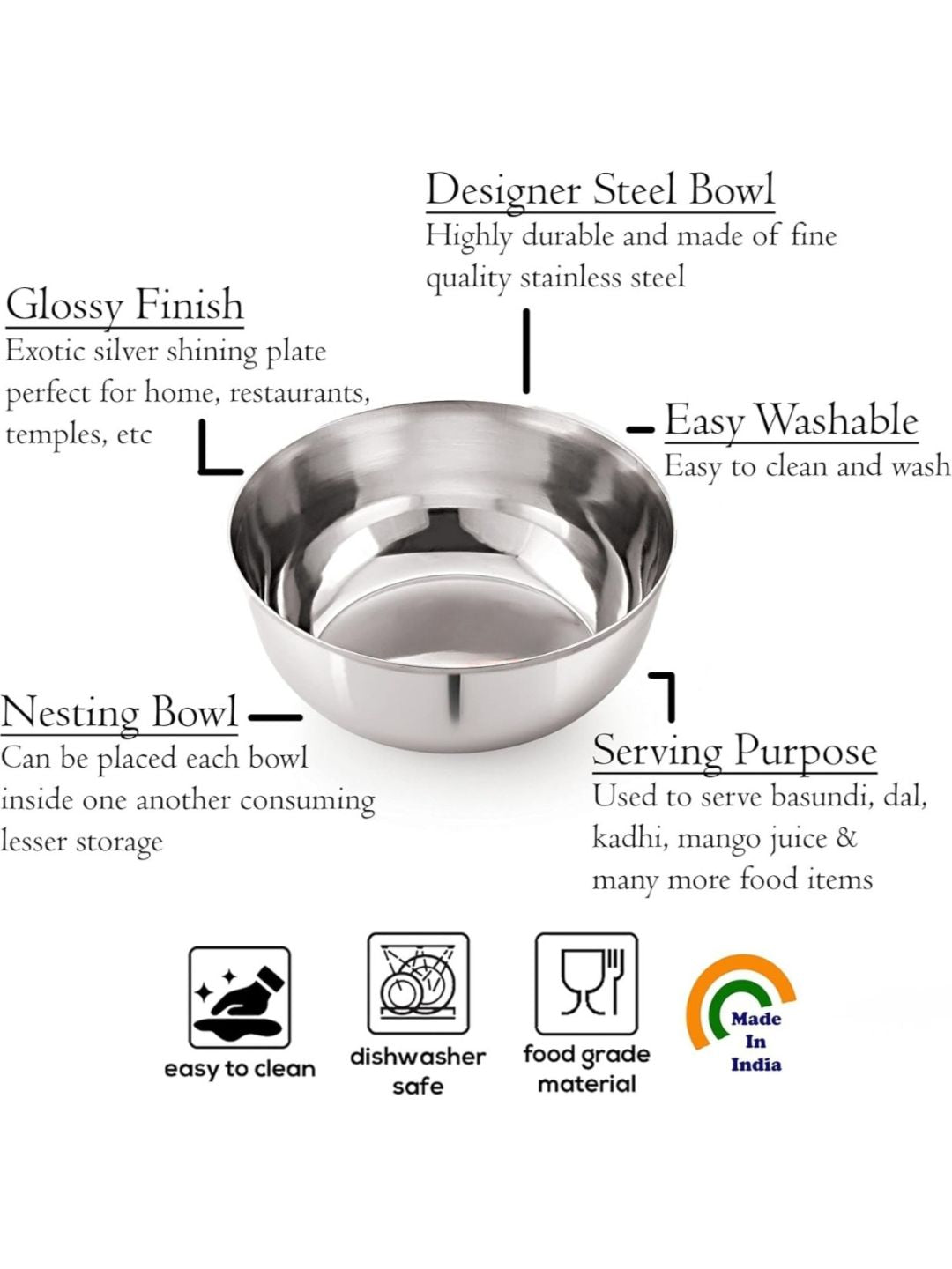 Stainless Steel Round Mixing & Serving Bowl | Heavy-Duty, Rust-Free, Mirror Finish Bowls