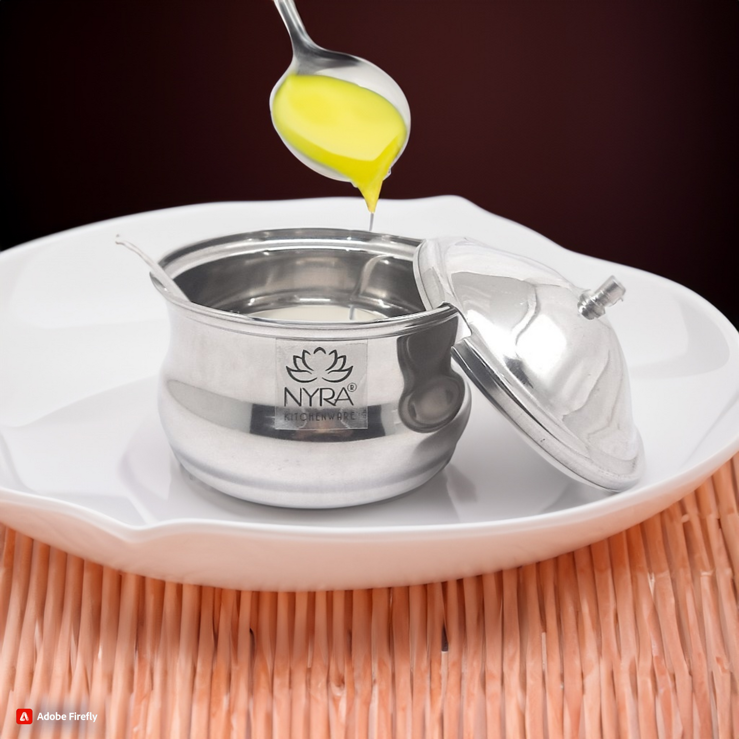 Stainless Steel Ghee Pot With Spoon