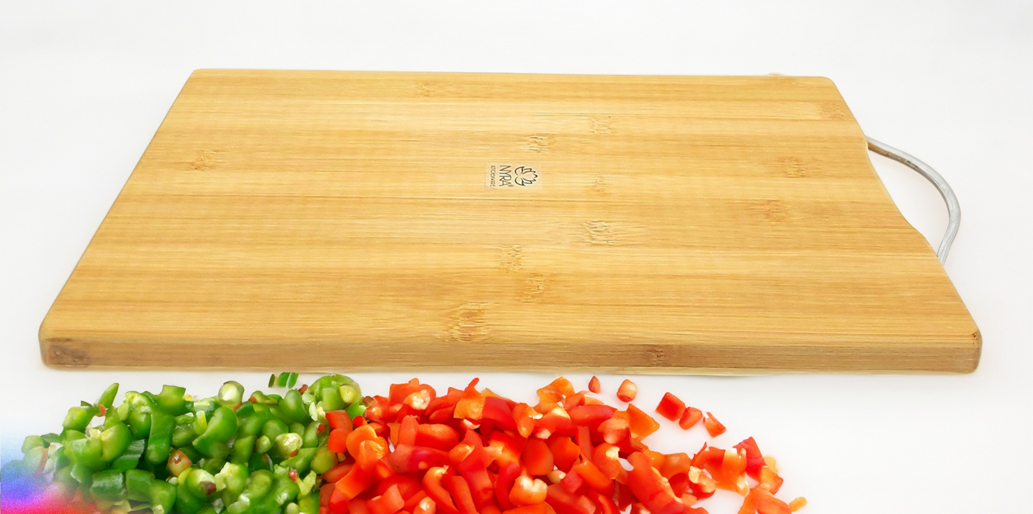 Wooden Chopping Board with Durable Steel Handle - Slicing and Chopping veggies/fruits/cheese
