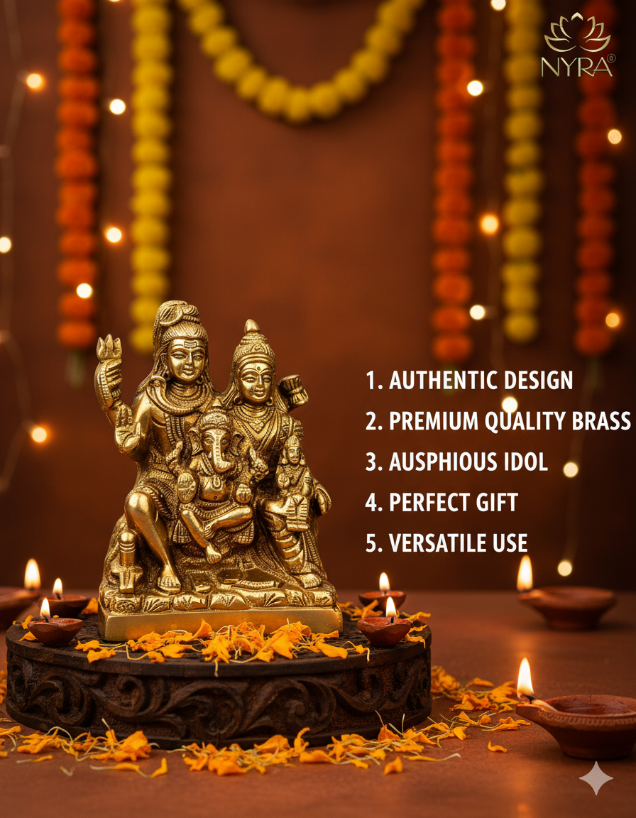 Brass Shiv Parivar Idol – Peetal Shiva Parvati Ganesh Family Showpiece Statue