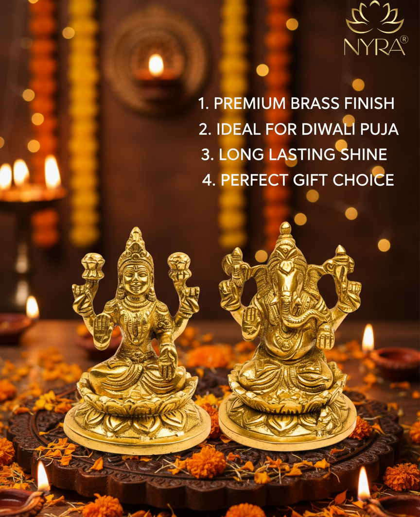 Brass Handmade Laxmi Ganesh Idol (3") | Peetal God Statue - Diwali Gift, Housewarming, Wedding & Corporate Gift |