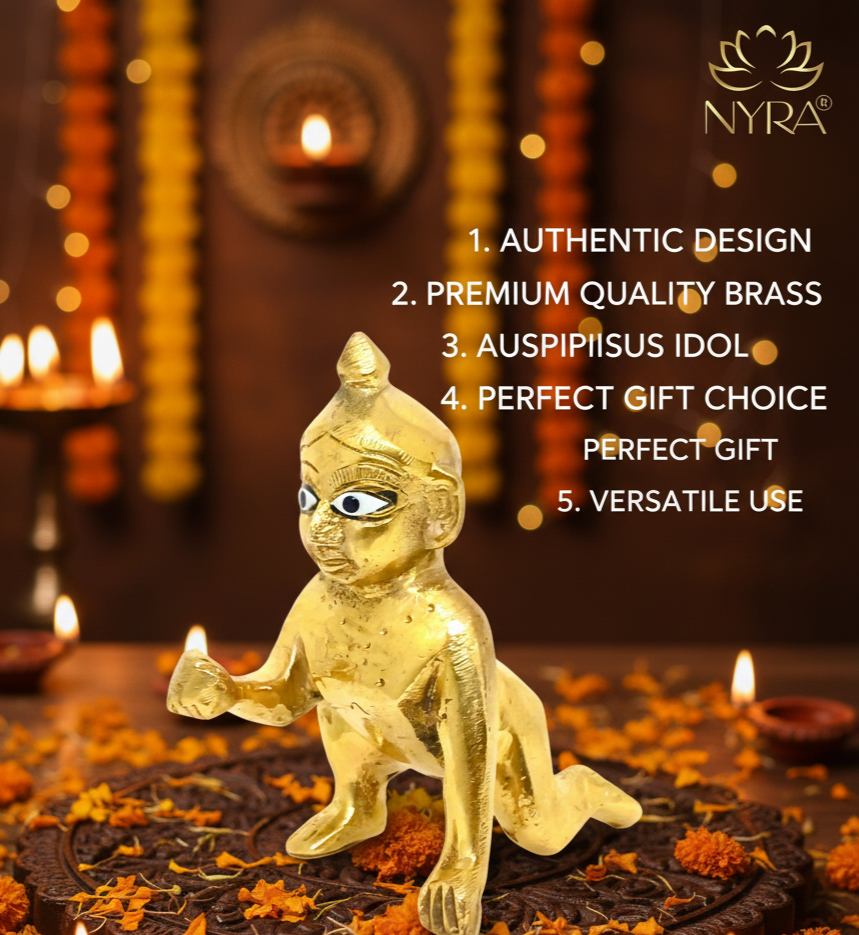 Brass Laddu Gopal Idol | Bal Gopal Krishna Murti for Home Temple & Pooja | Thakur Ji Baby Krishna Statue