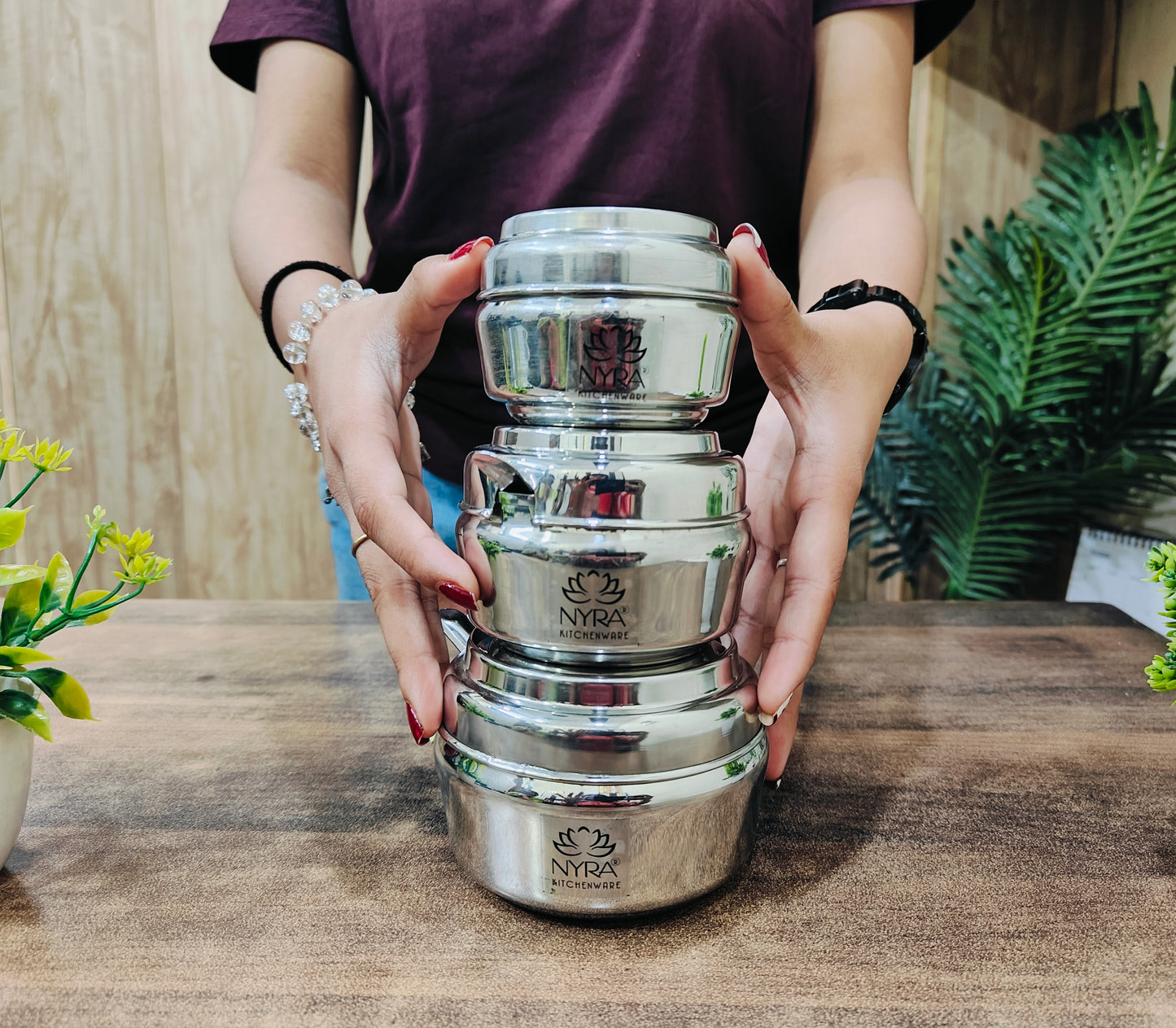 Stainless Steel Ghee Pot & Oil Container | Multipurpose Storage Container with Spoon- 3 Pcs Set