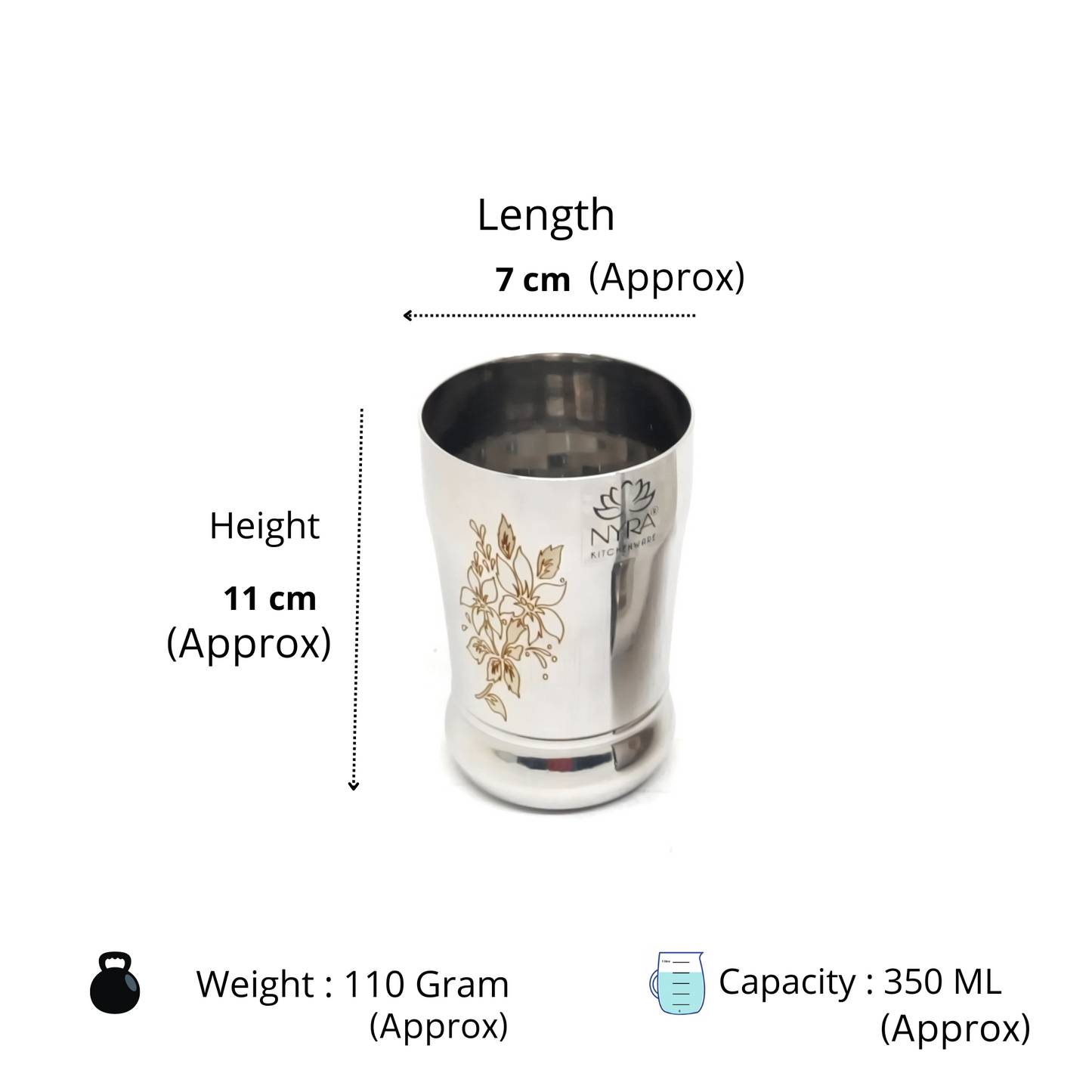 Dimensions of Stainless Steel Designer Glass/Tumbler