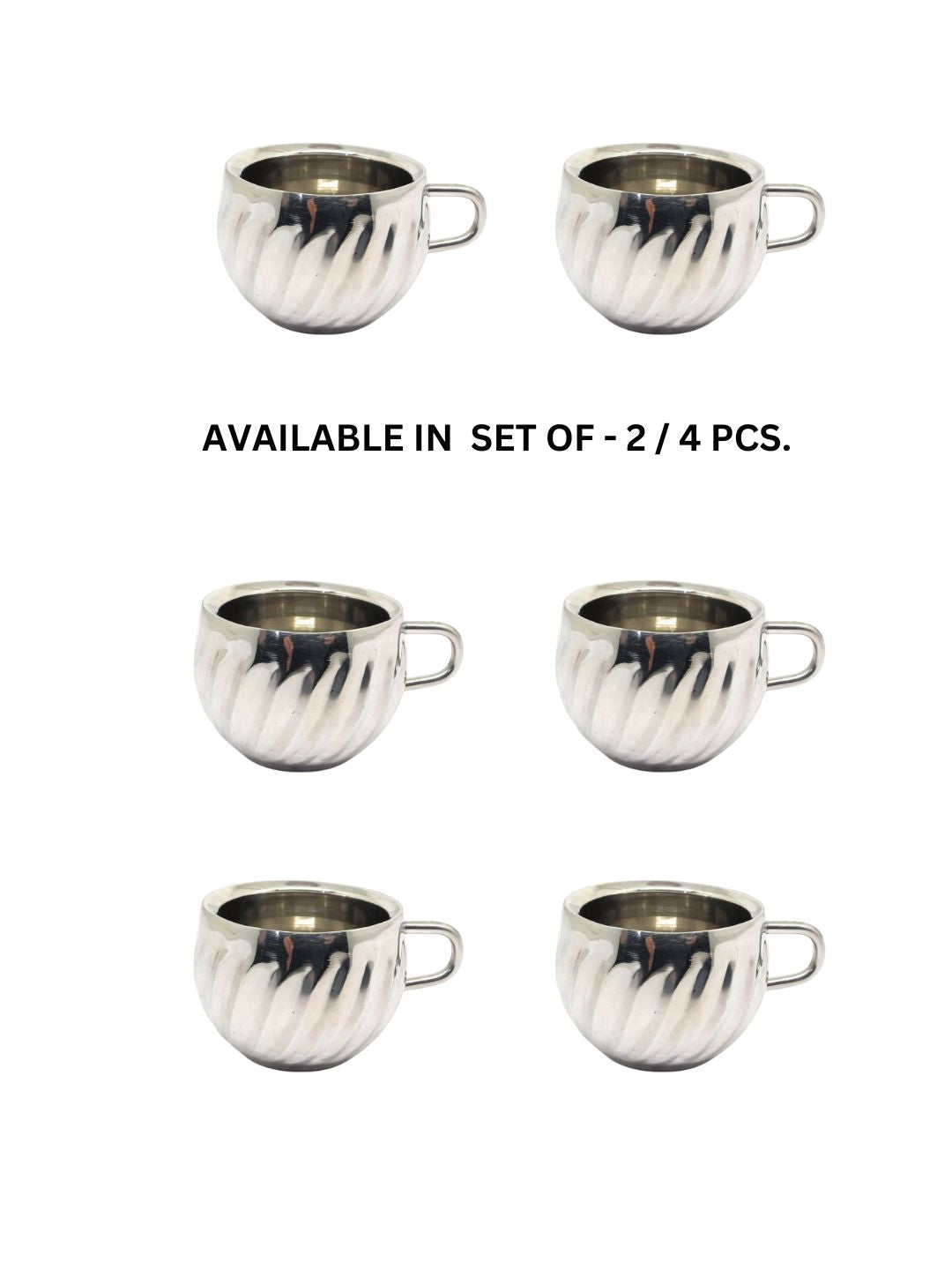 Stainless Steel Floral Design Tea Cup | Elegant Mirror Finish Cup Set