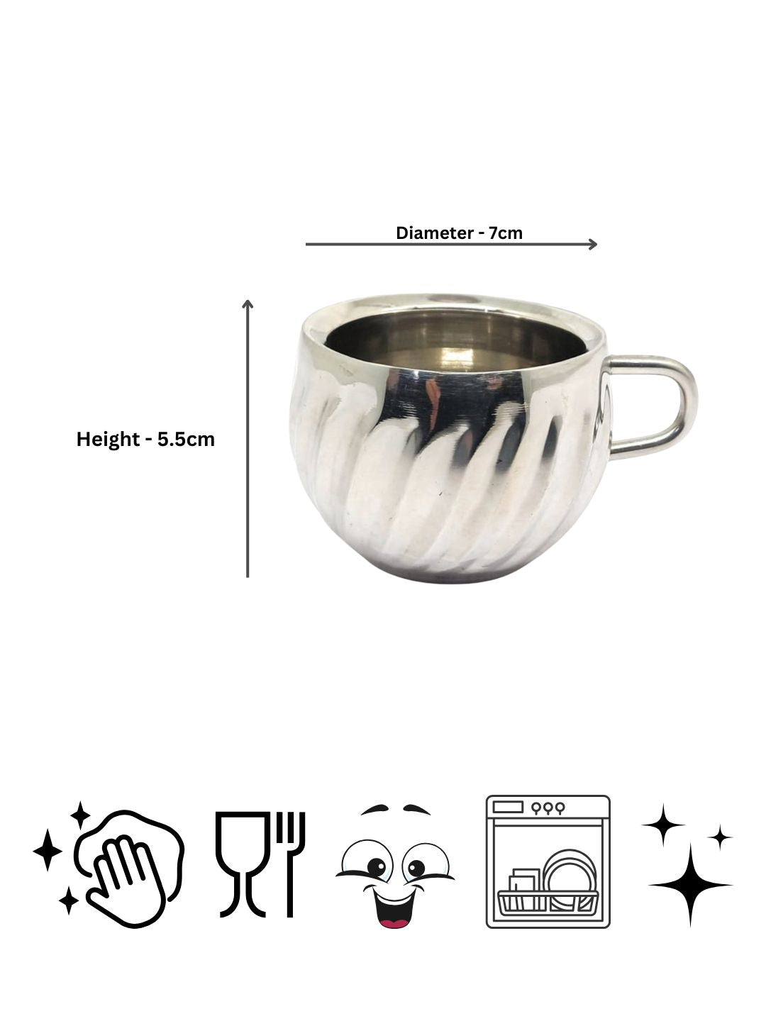 Stainless Steel Floral Design Tea Cup | Elegant Mirror Finish Cup Set