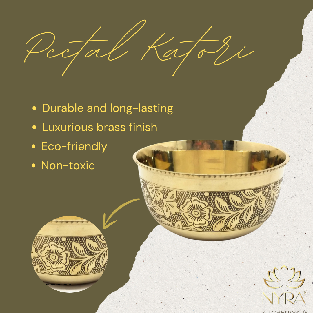 Traditional Brass/Peetal Katori | Embedded Floral Design