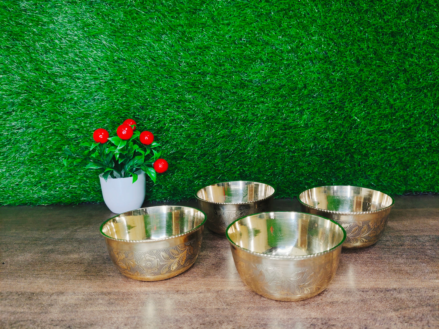 Traditional Brass/Peetal Katori | Embedded Floral Design