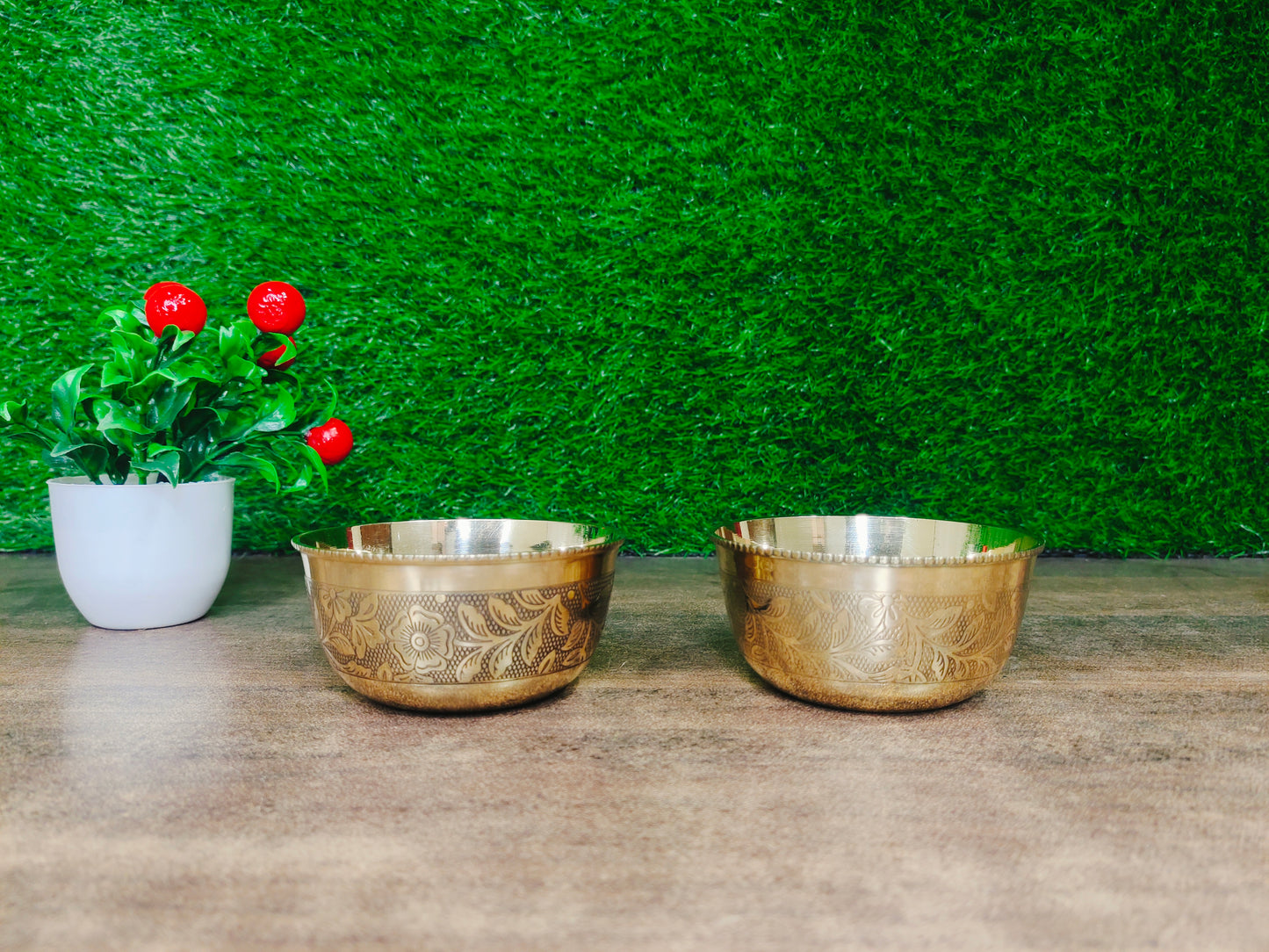 Traditional Brass/Peetal Katori | Embedded Floral Design