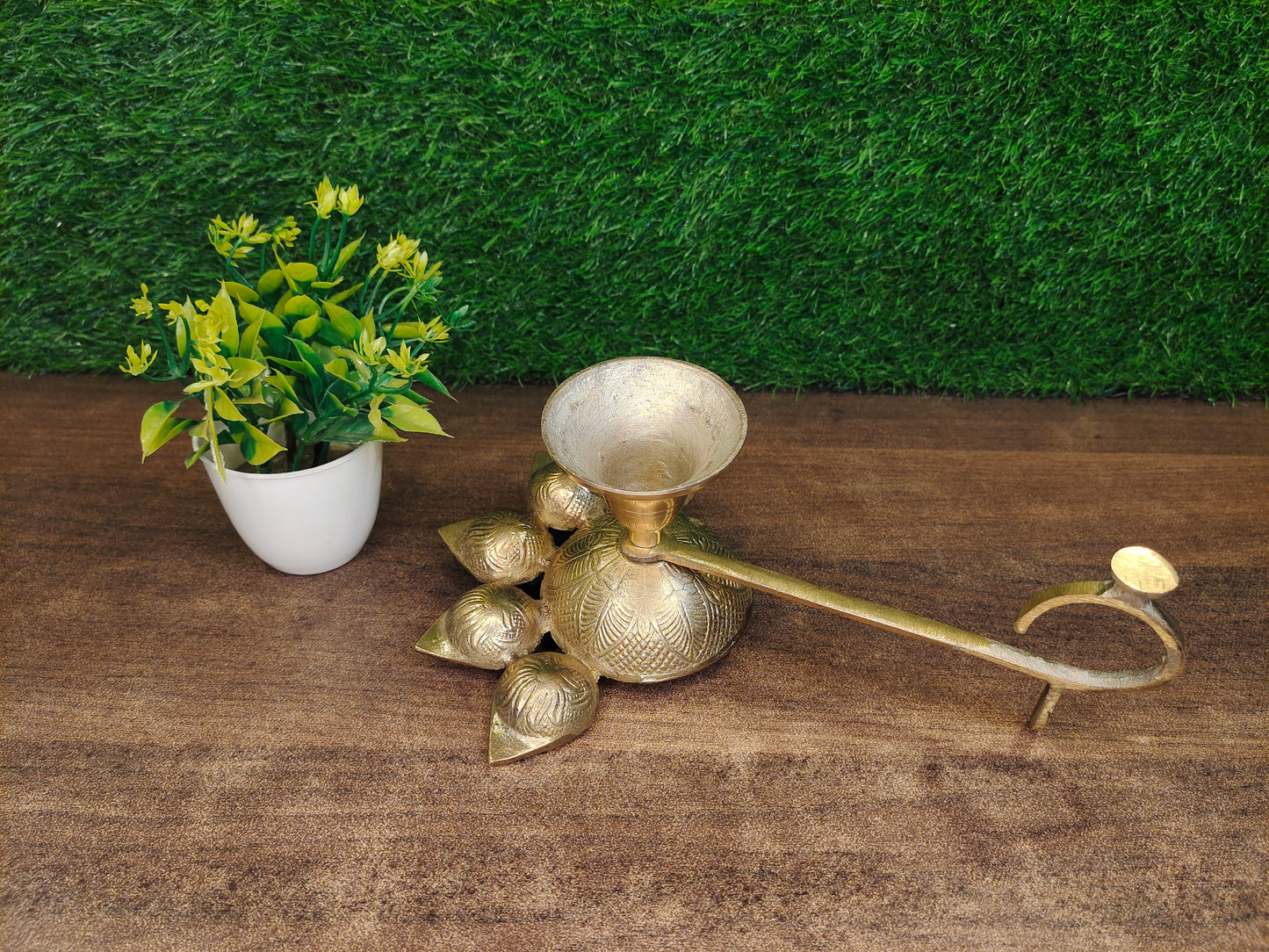 Pure Brass Panchmukhi Diya on the table