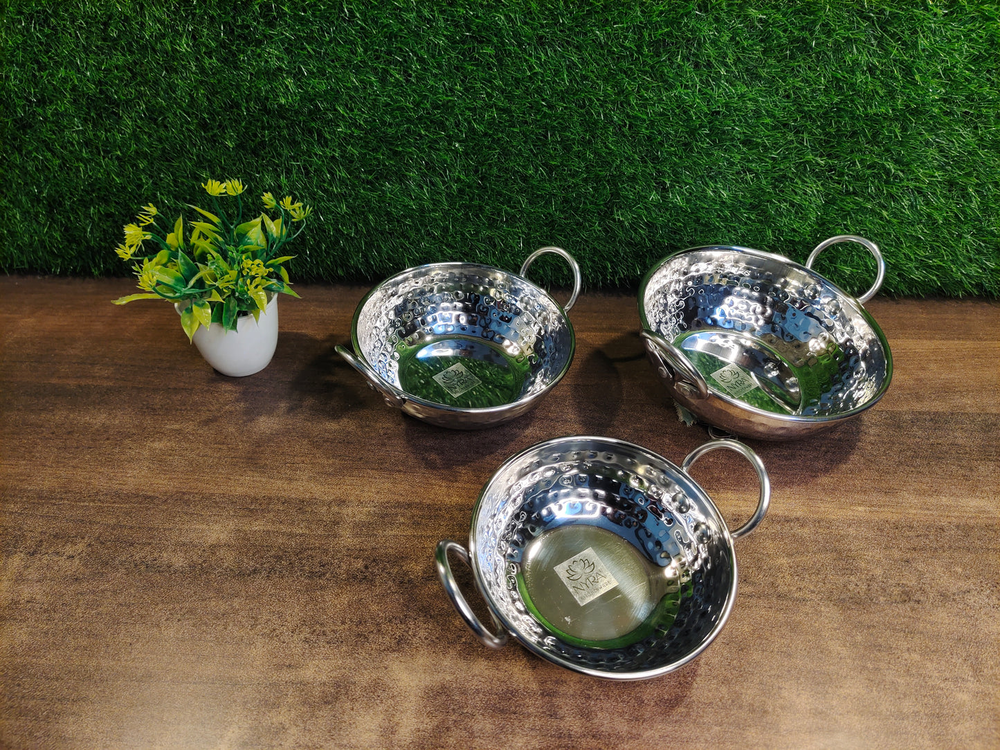 Stainless Steel Mini Serving Kadhai Set | Hammered-Finish Cookware Set