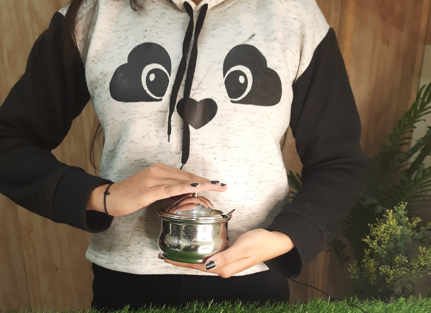 Showing Stainless Steel Ghee Pot With Spoon