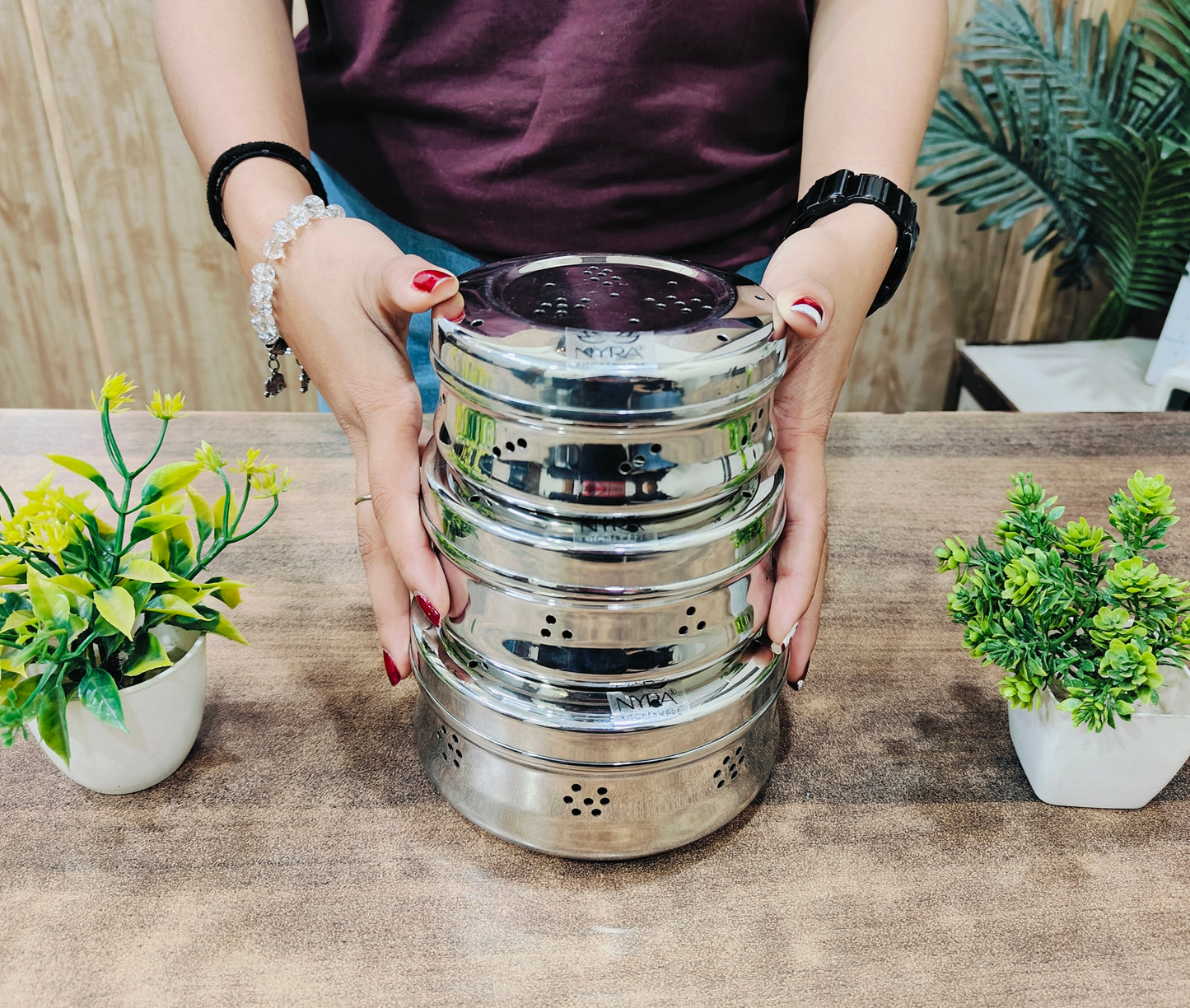 all three sizes of Dimensions of small Stainless Steel Round-Shaped Dhaniya/Coriander Box