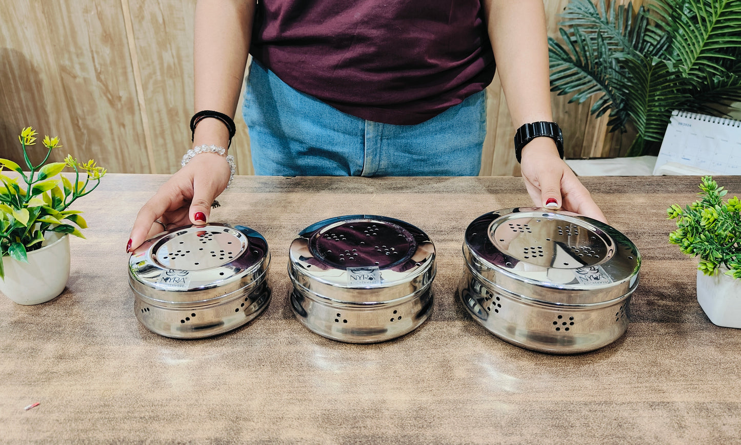 Stainless Steel Round-Shaped Dhaniya/Coriander Box