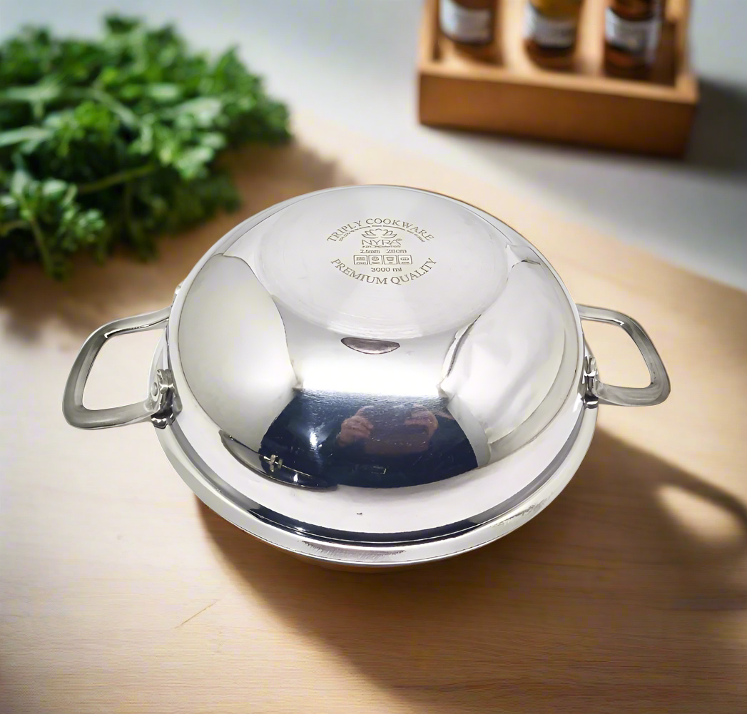 base view of Triply Stainless Steel Kadai with Lid