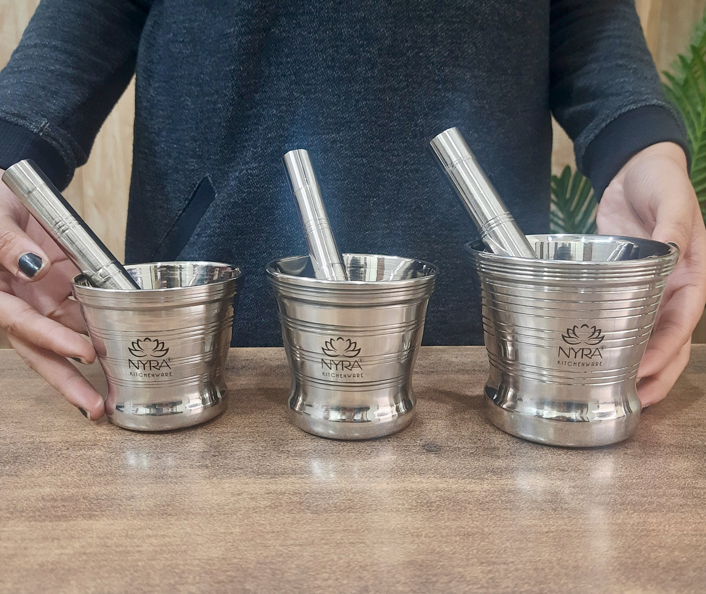 three sizes of Stainless Steel Mortar & Pestle Set