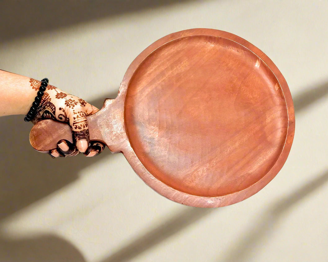 Wooden Pizza Serving Bat with Handle | Round Pizza Platter - Serving & Cutting