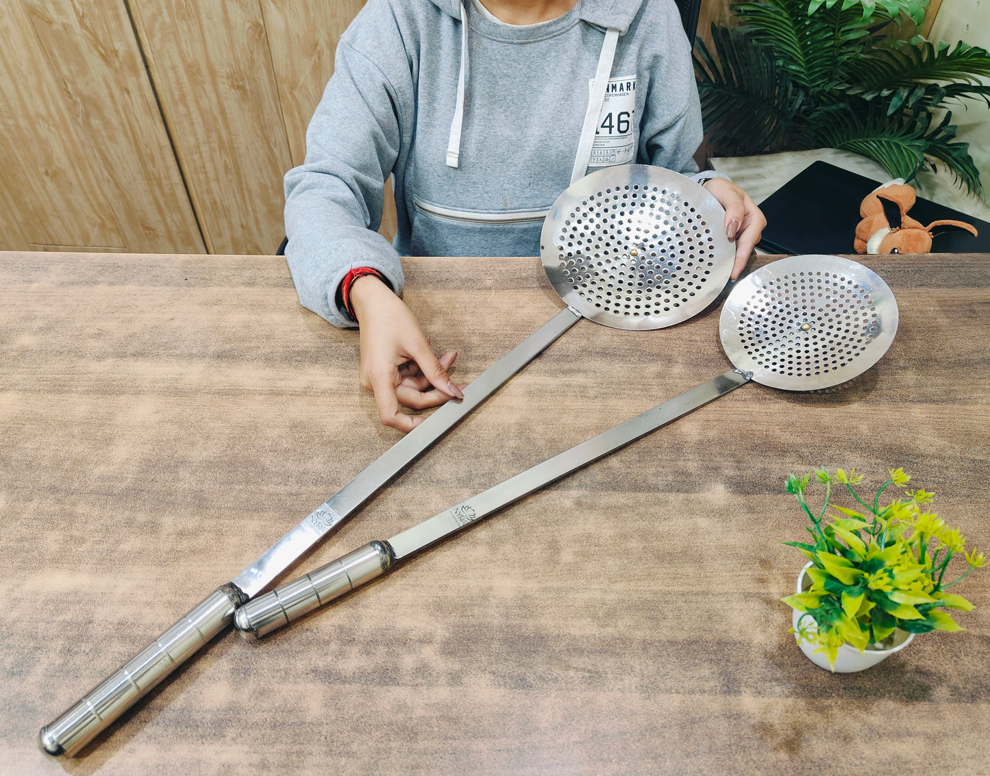 Stainless Steel Jhara/Deep-Frying Skimmer | Perforated Sturdy Ladle - Rust-Free