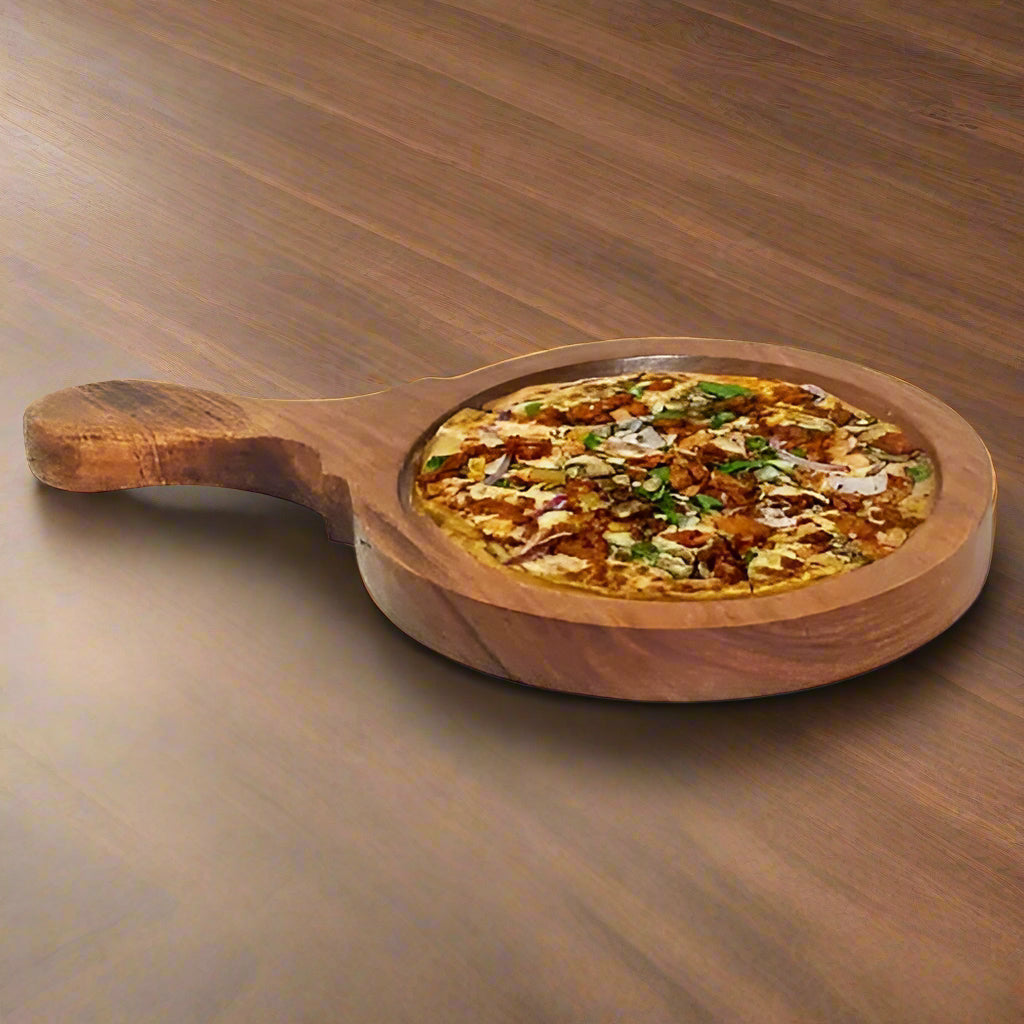 Wooden Pizza Serving Bat with Handle | Round Pizza Platter - Serving & Cutting