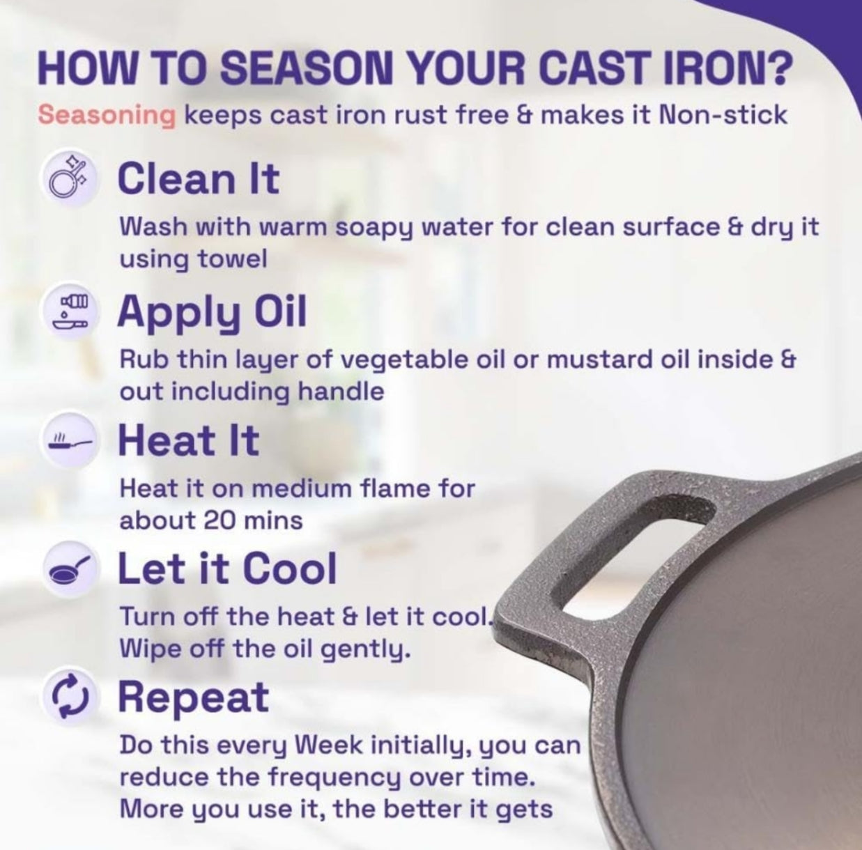 tips for seasoning of Cast Iron Tawa for Dosa & Chapati