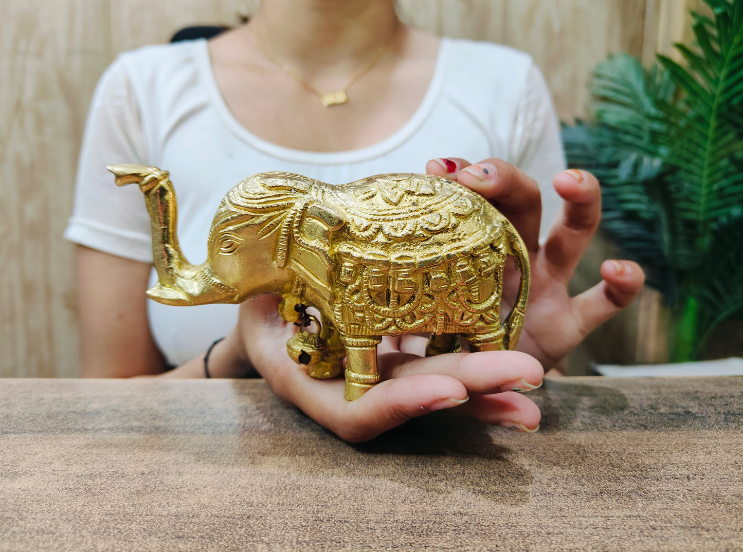 Handcrafted Pure Brass Elephant Figurine with Bell | Detailed Decorative Showpiece for Home, Temple & Gift | Antique Finish - Vastu & Feng Shui Artifact