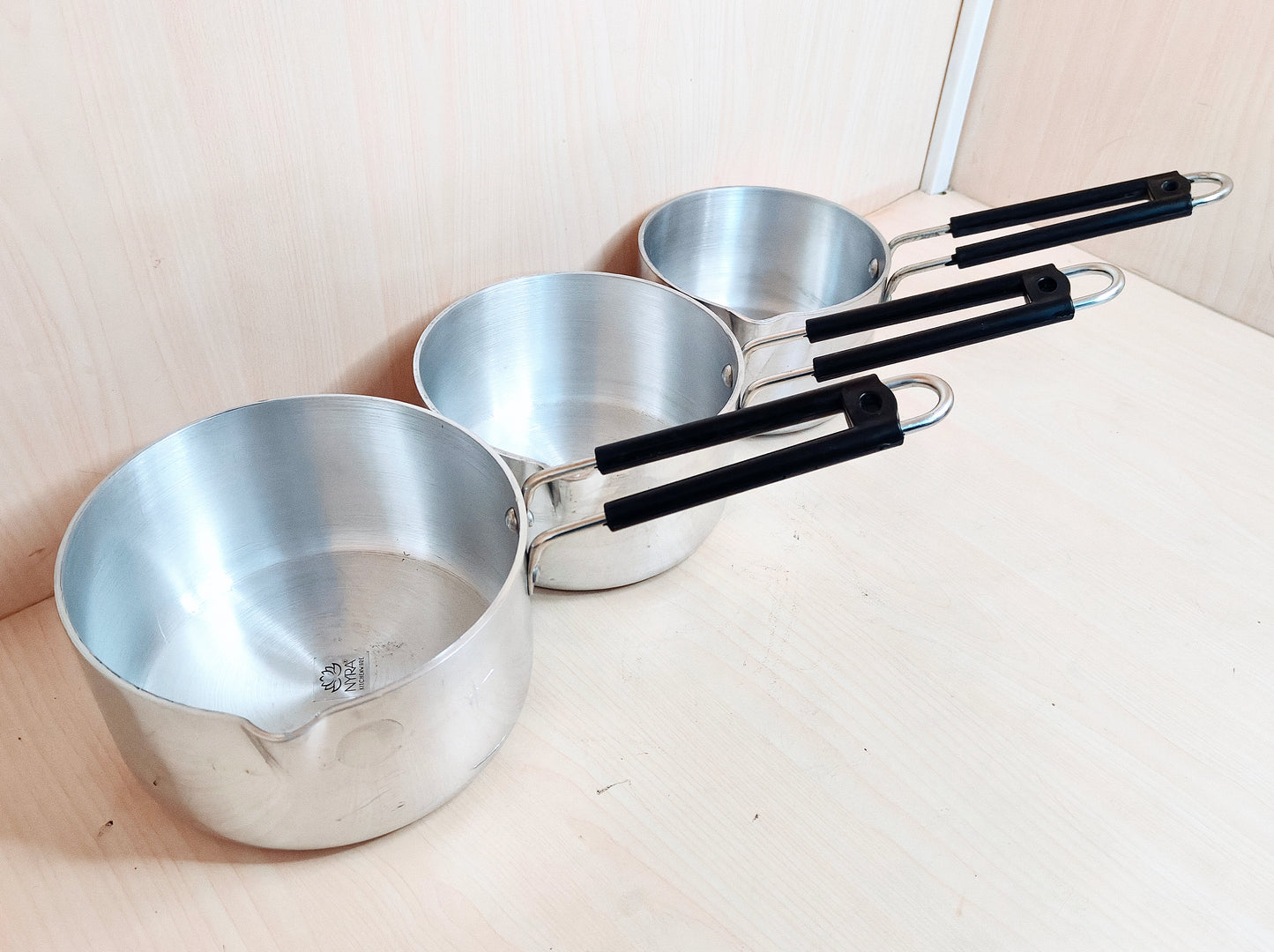 Aluminum Induction Sauce Pan with Steel Lid, Riveted PVC Handle & Swivel Hook