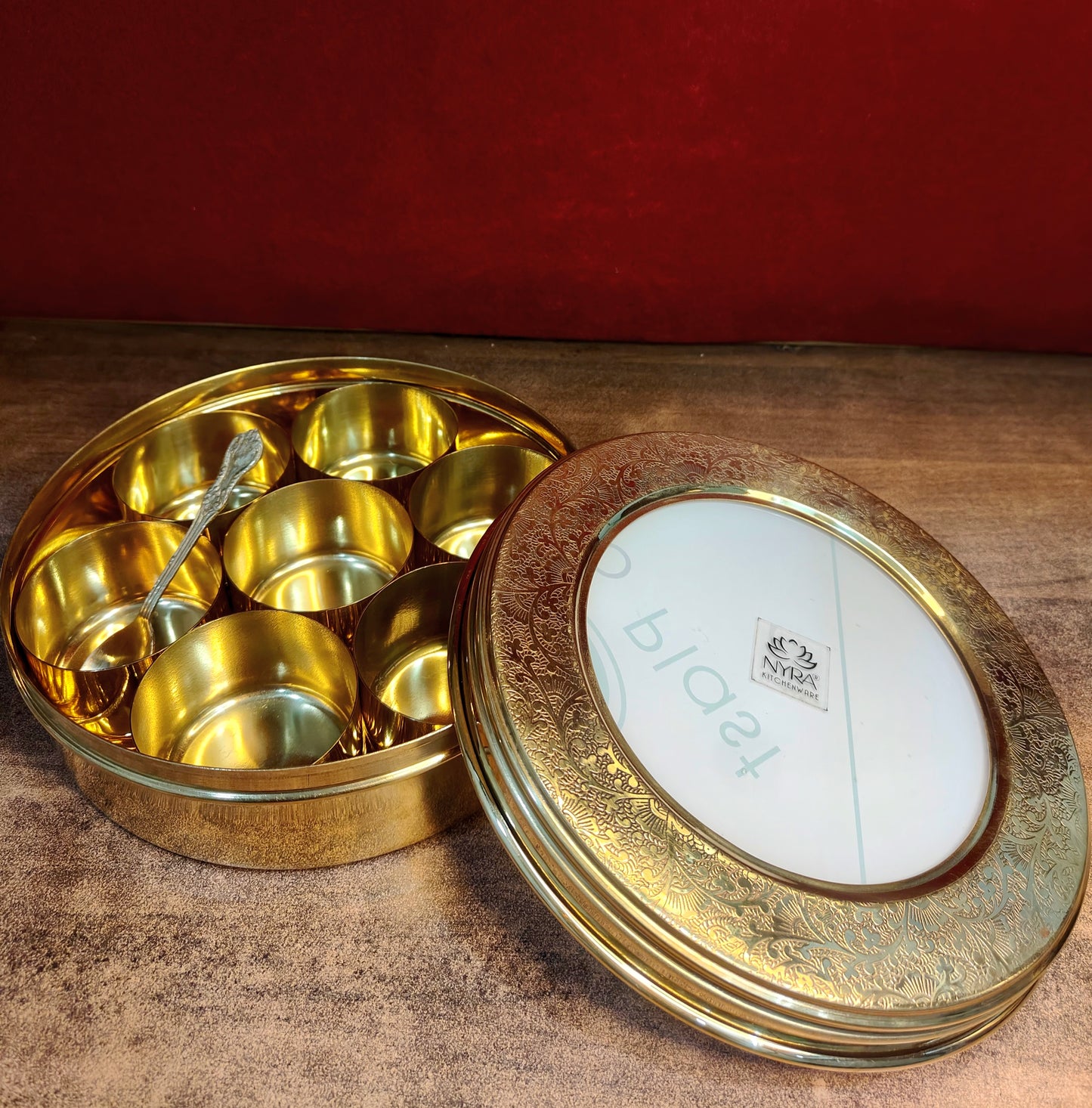 Brass Spice Box with see-through lid | Eco-Friendly & Handcrafted Masala Dabba with 7 Compartments - Traditional Kitchen Essential