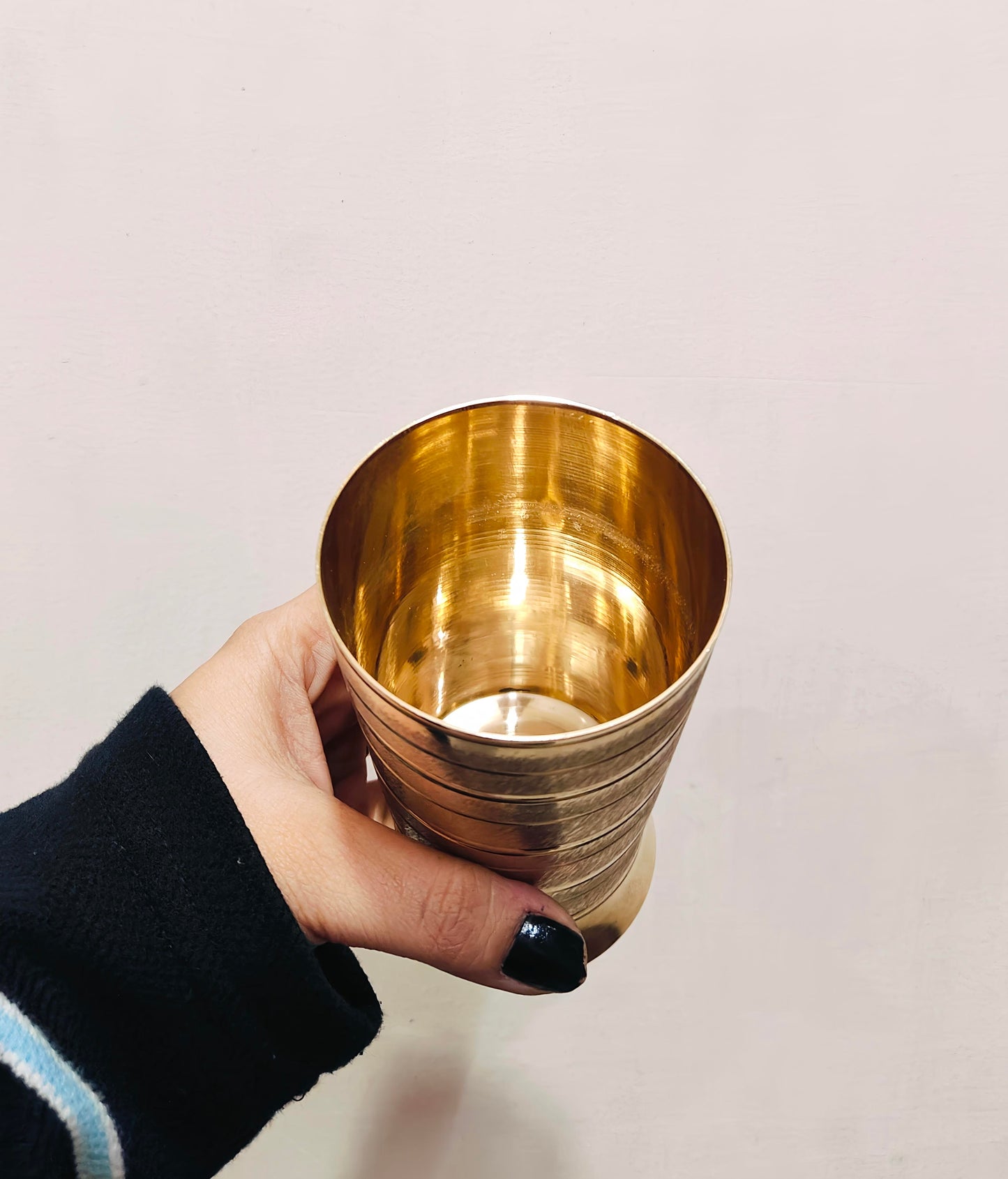 Pure Brass Peetal Designer Glass – Textured Ring Tumbler | Ayurvedic Pital Jal Drinkware