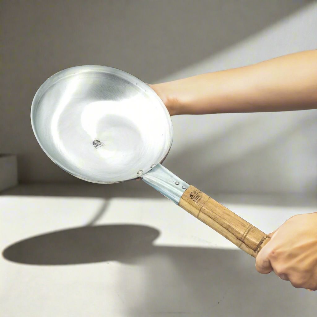 Iron Chinese Wok/Kadhai with Wooden Handle | Heavy-Duty Iron Kadai