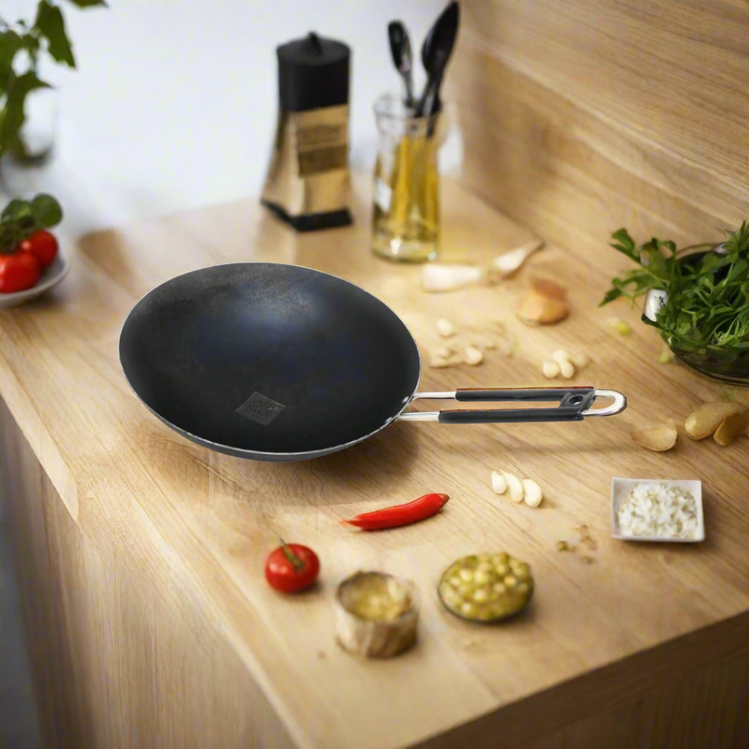 Iron Chinese Wok with Steel Handle