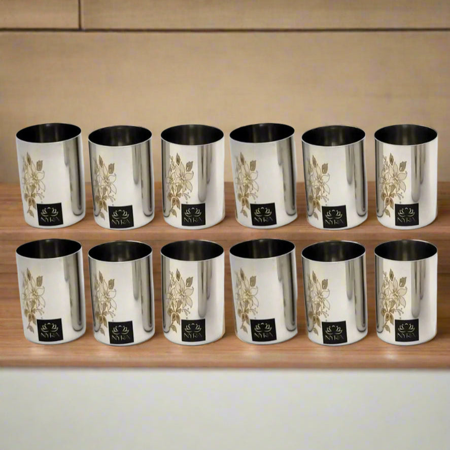stainless Steel Glass/Tumbler with Laser Floral Design