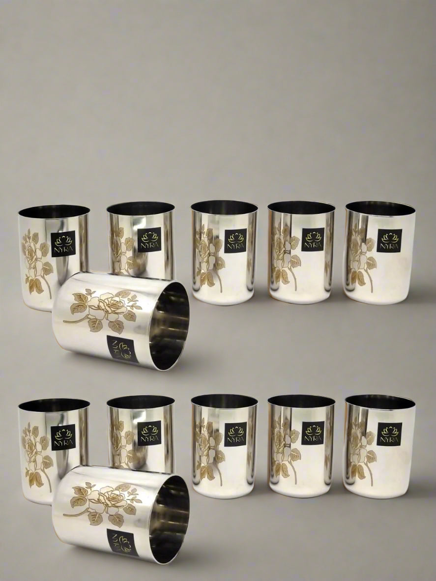 stainless Steel Tumbler/Glass Set – with Floral Laser Design 400ml