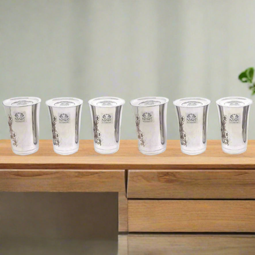 Stainless Steel Floral Print Glass Set with Lid