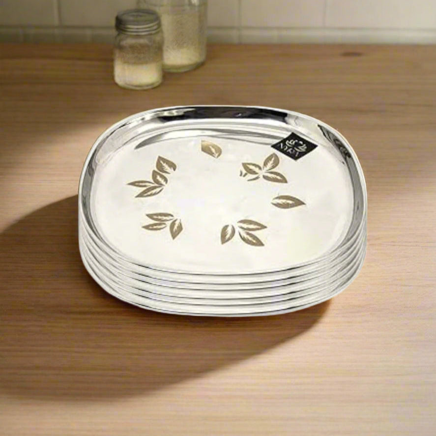 Elegant Stainless Steel Quarter Plates Set - Glossy Finish & Laser Design