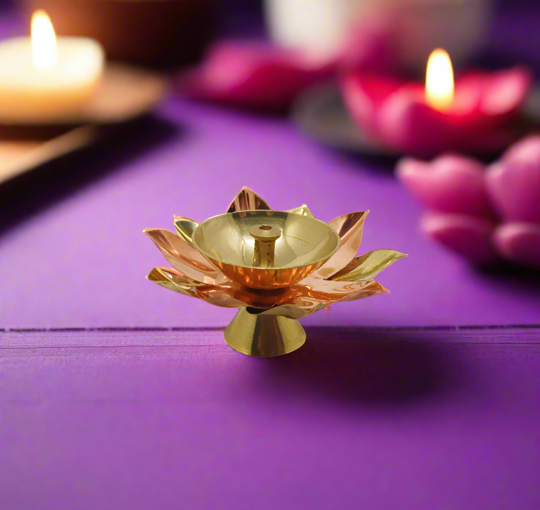 Beautiful Brass Diya with Dual Tone Petals - 2 Sizes