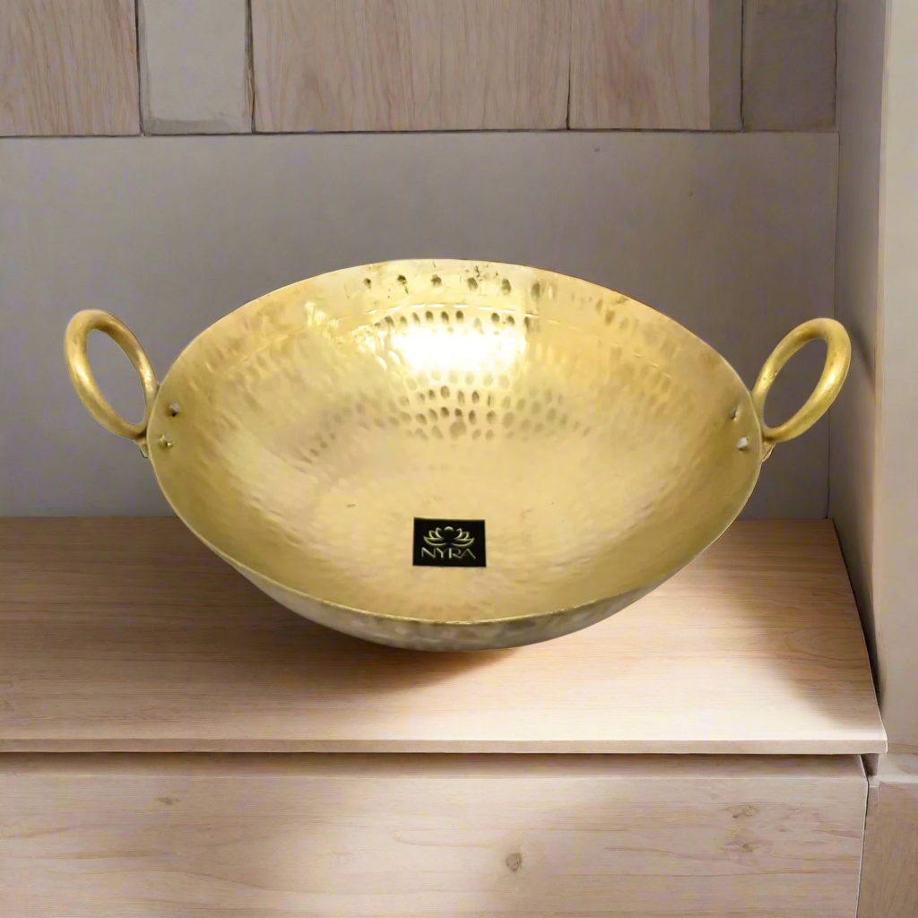 Traditional Brass Hammered Kadhai/Wok | Handmade Peetal Mathar Karahi
