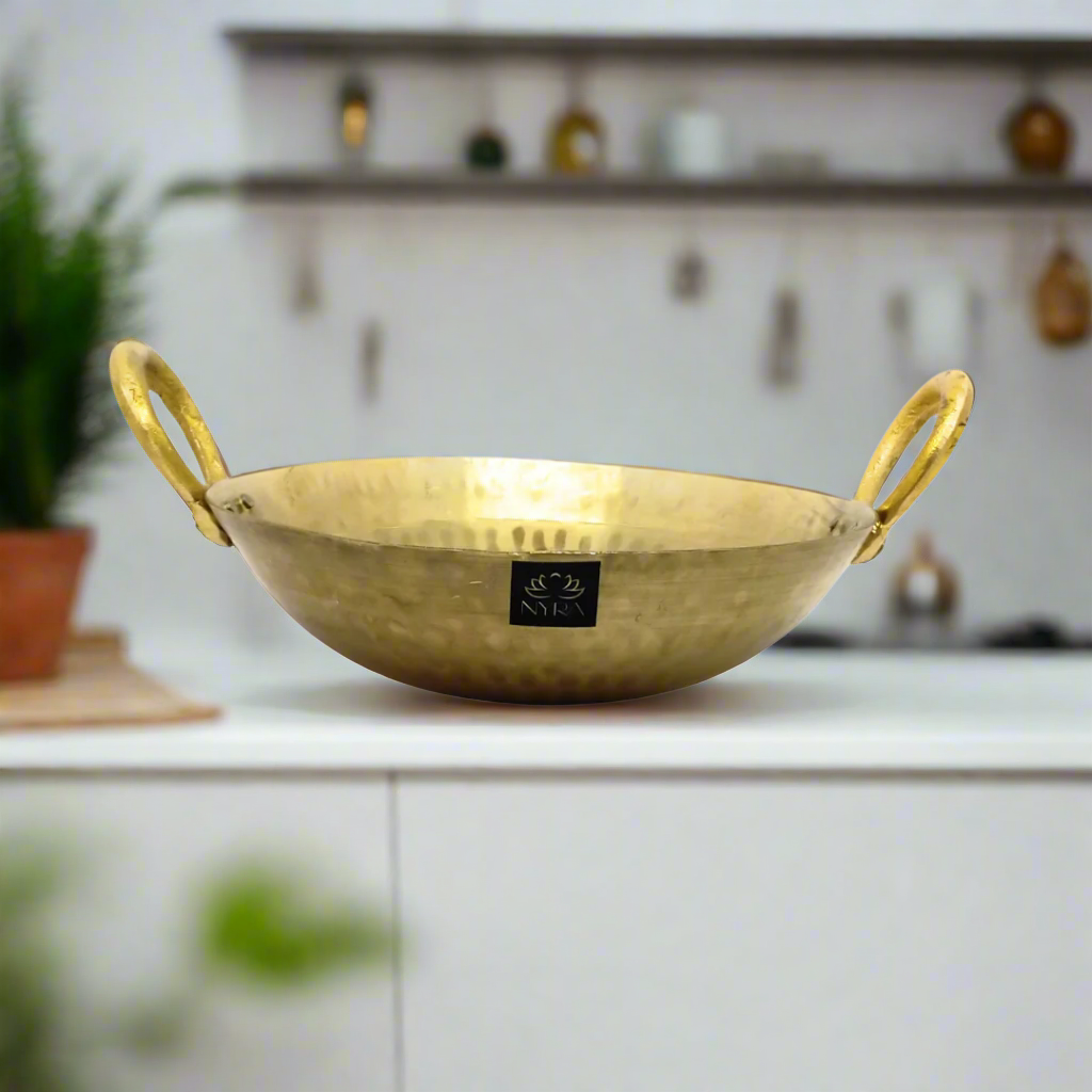 Traditional Brass Hammered Kadhai/Wok | Handmade Peetal Mathar Karahi