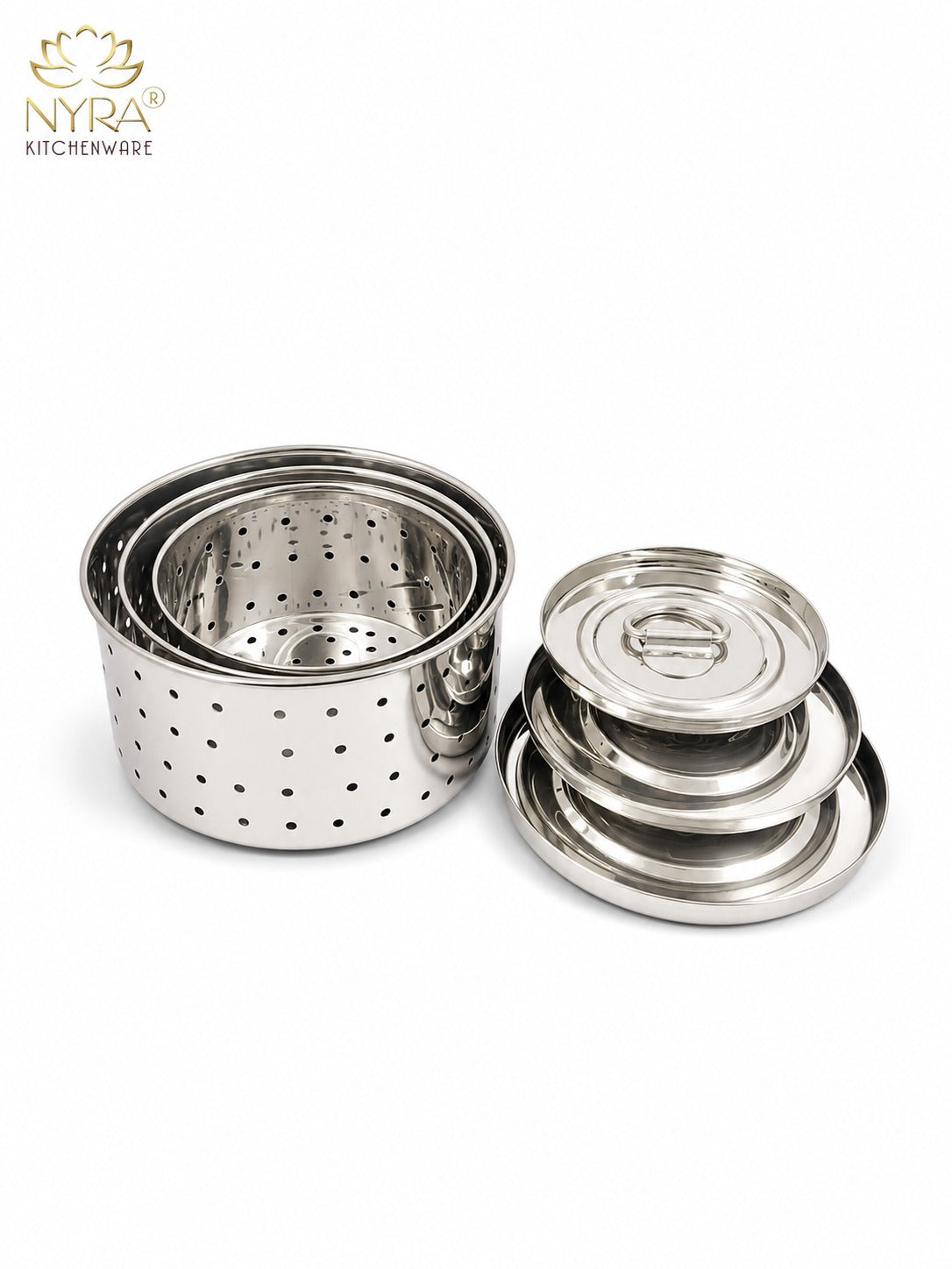 Stainless Steel Round Paneer Mould & Press Set (3 Pcs) - Glossy, Food-Grade for Homemade Cheese