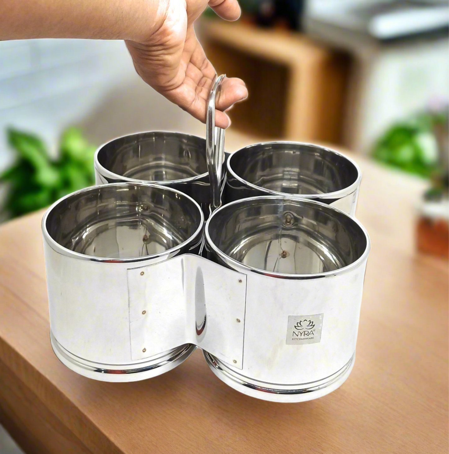 Stainless Steel Chougadha | Chaumukha Vegetable Holder with Handle – Premium 2, 3, 4 Container