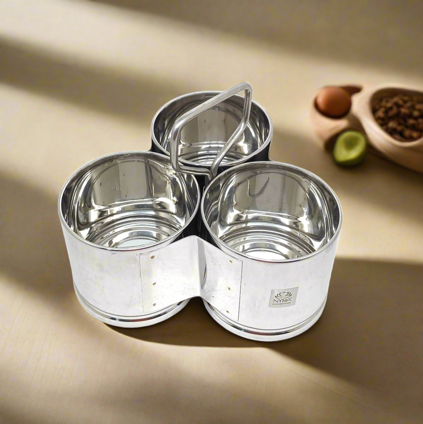 Stainless Steel Chougadha | Chaumukha Vegetable Holder with Handle – Premium 2, 3, 4 Container