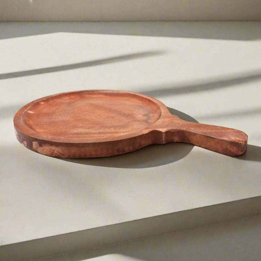 Wooden Pizza Serving Bat with Handle | Round Pizza Platter - Serving & Cutting