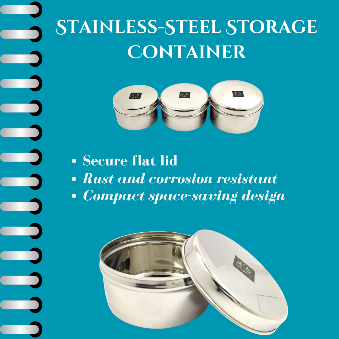 Stainless-Steel Box Round Storage Container (Gol Dibbi/Dabba)- Set of 3