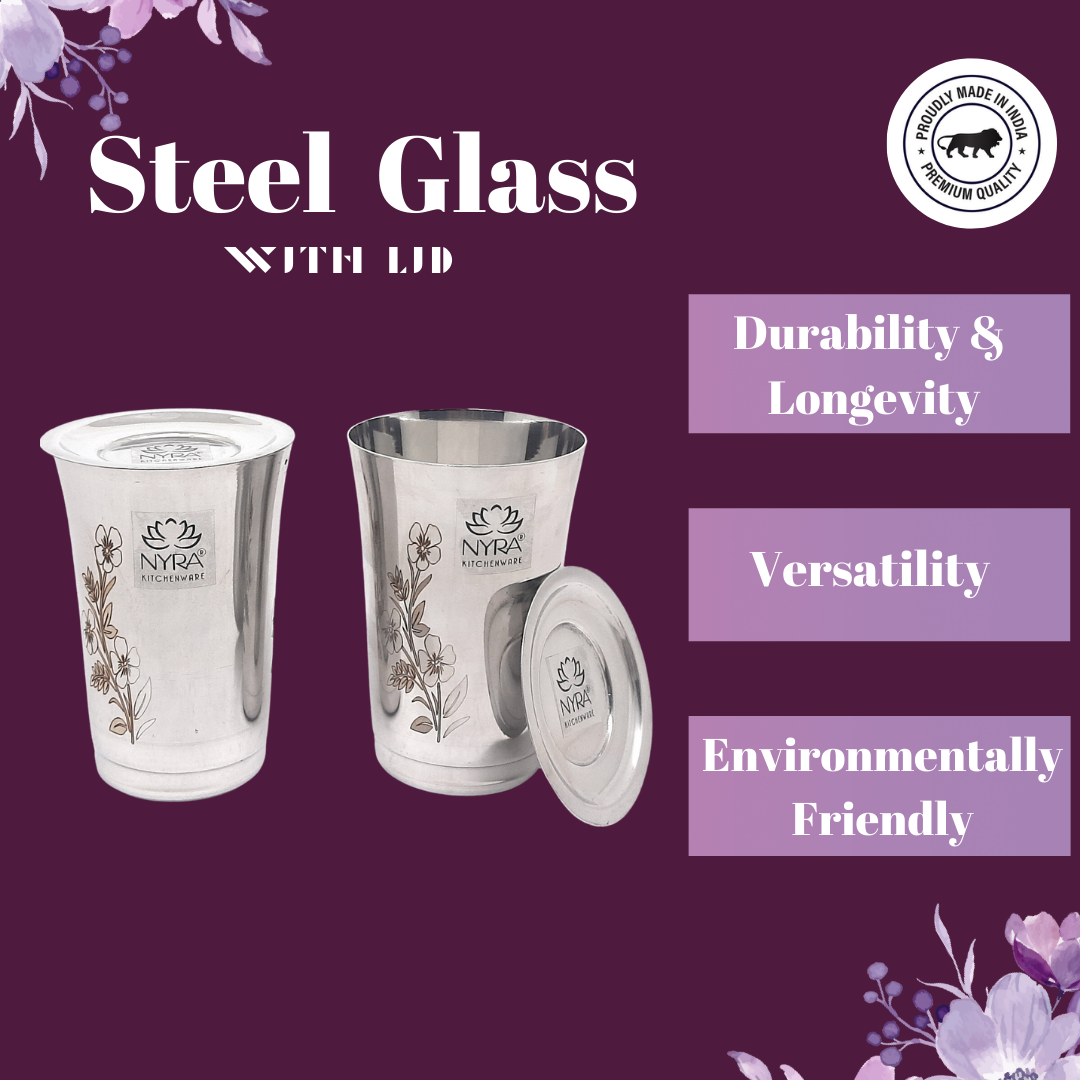 Features of Stainless Steel Floral Print Glass Set with Lid