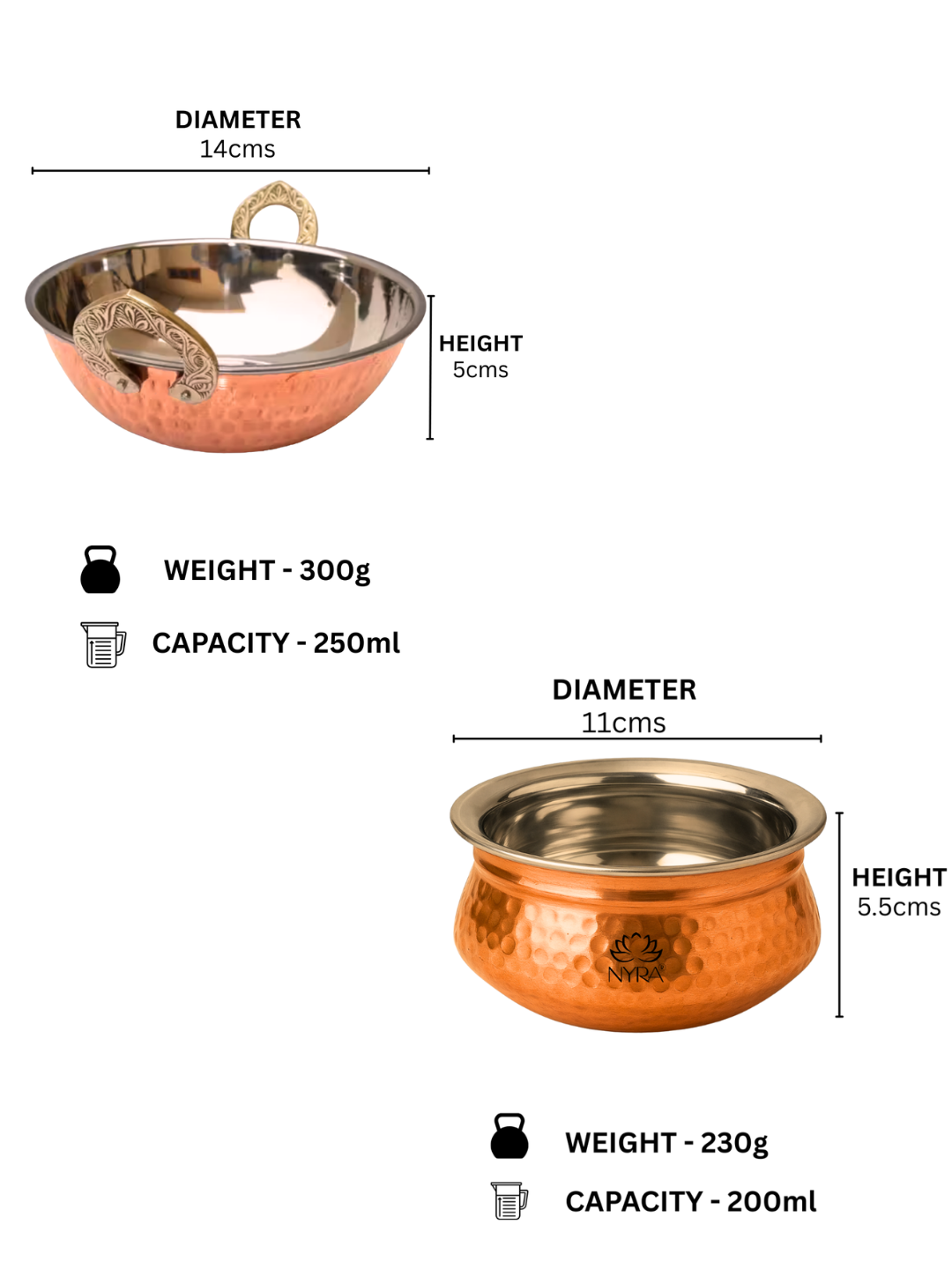 Premium Hammered Copper Handi & Kadhai Set | Traditional Serveware with Stainless Steel Inside