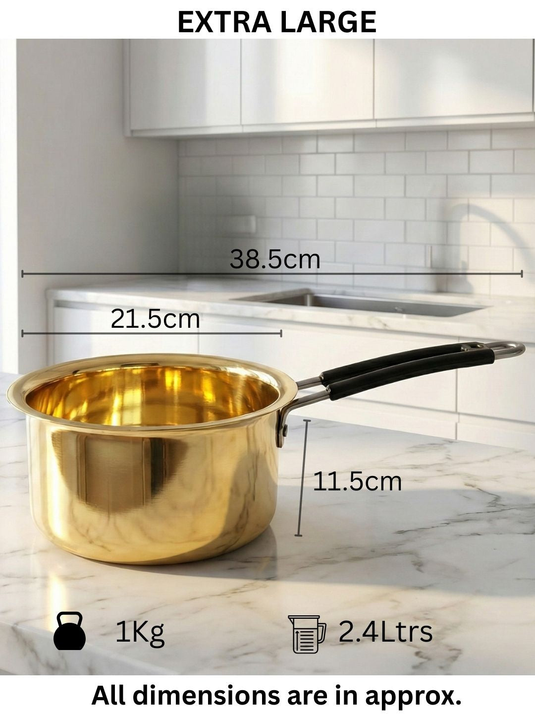 Pure Brass Saucepan - Thick Gauge Body, Ergonomic Heat‑Resistant Black Handle, Gas Stove Compatible | Traditional Indian Cookware