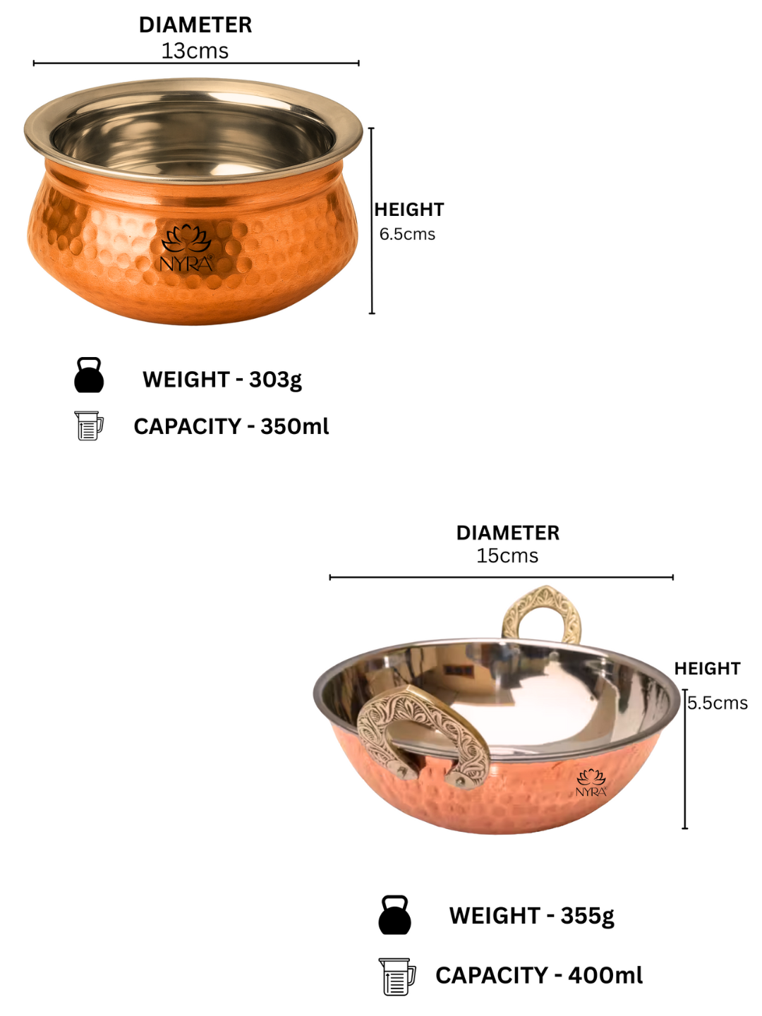 Premium Hammered Copper Handi & Kadhai Set | Traditional Serveware with Stainless Steel Inside